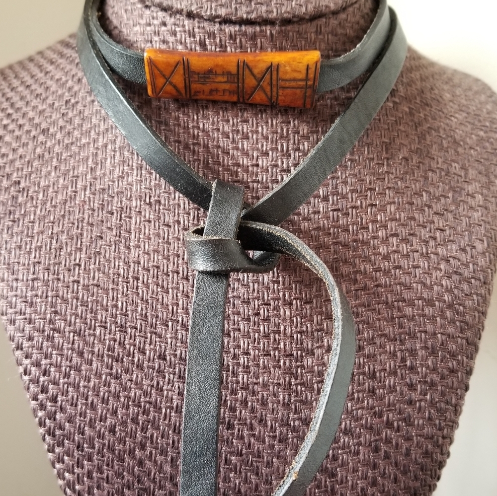 Free style Bone  and Leather Necklace